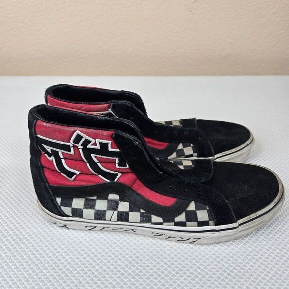 Vans Japanese Checkerboard Sk8 Hi Top Sneakers Black Red Mens Size 9 - Picture 5 of 10
